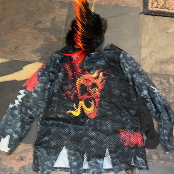 Punk EMO rocker ZOMBIE BIKER skull shirt Halloween Costume flame MOHAWK BOYS LG - Picture 12 of 15